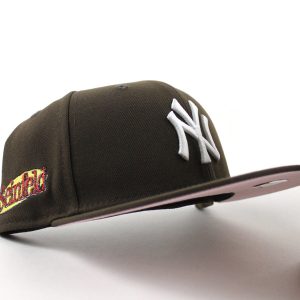 New York YANKEES SEINFELD New Era 59Fifty Fitted Hat (Walnut Brown Pink Under Brim)