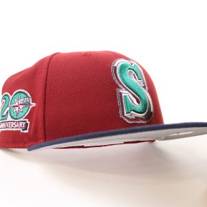 Seattle Mariners 20TH Anniversary New Era 59Fifty Fitted Hat (Brick Red Navy Gray Under Brim)